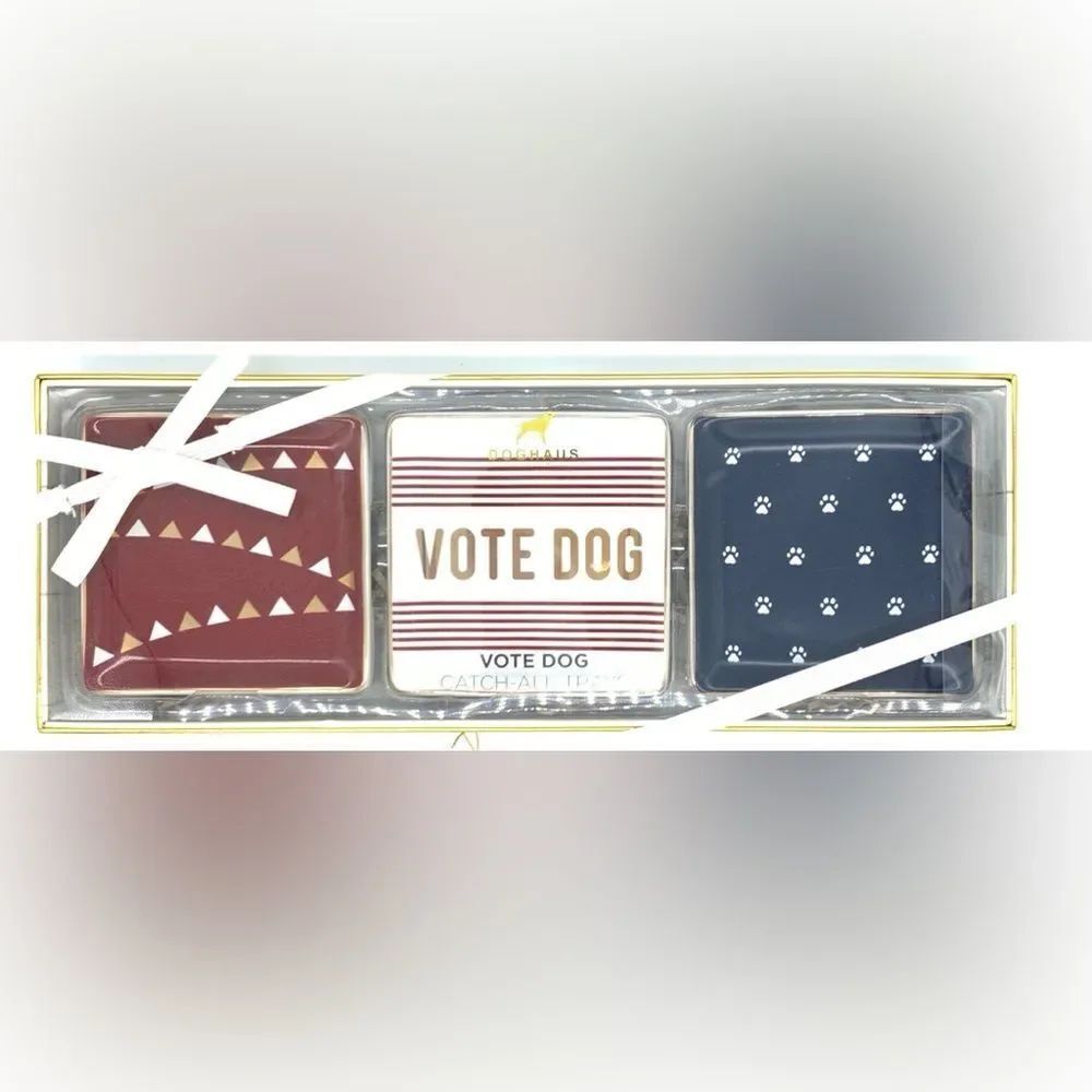 DOGHAUS Ceramic "VOTE DOG" CATCH-ALL TRAYS 3 IN BOX 4" Vote Dog G2